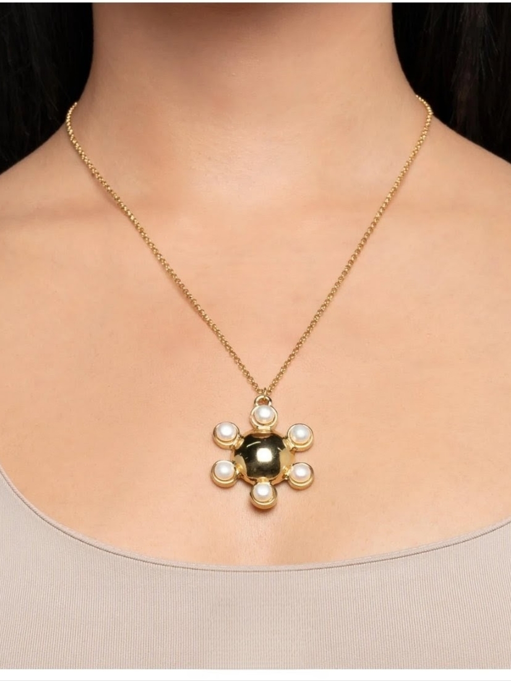 NIB $96 Mayamar Flower Pearl Pendant Necklace 24k Gold Plated